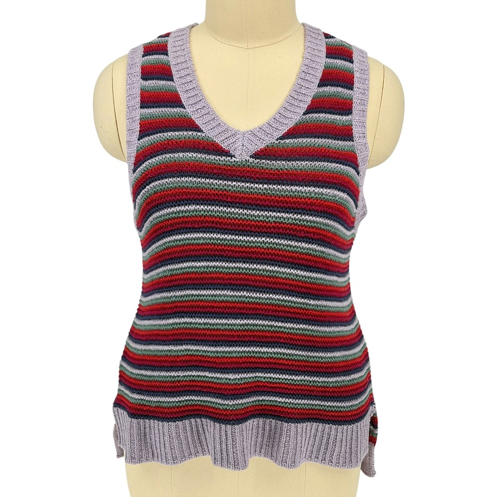 Falls Creek Sweater Vest Multi Color Striped V-Neck Knit Plus 1X